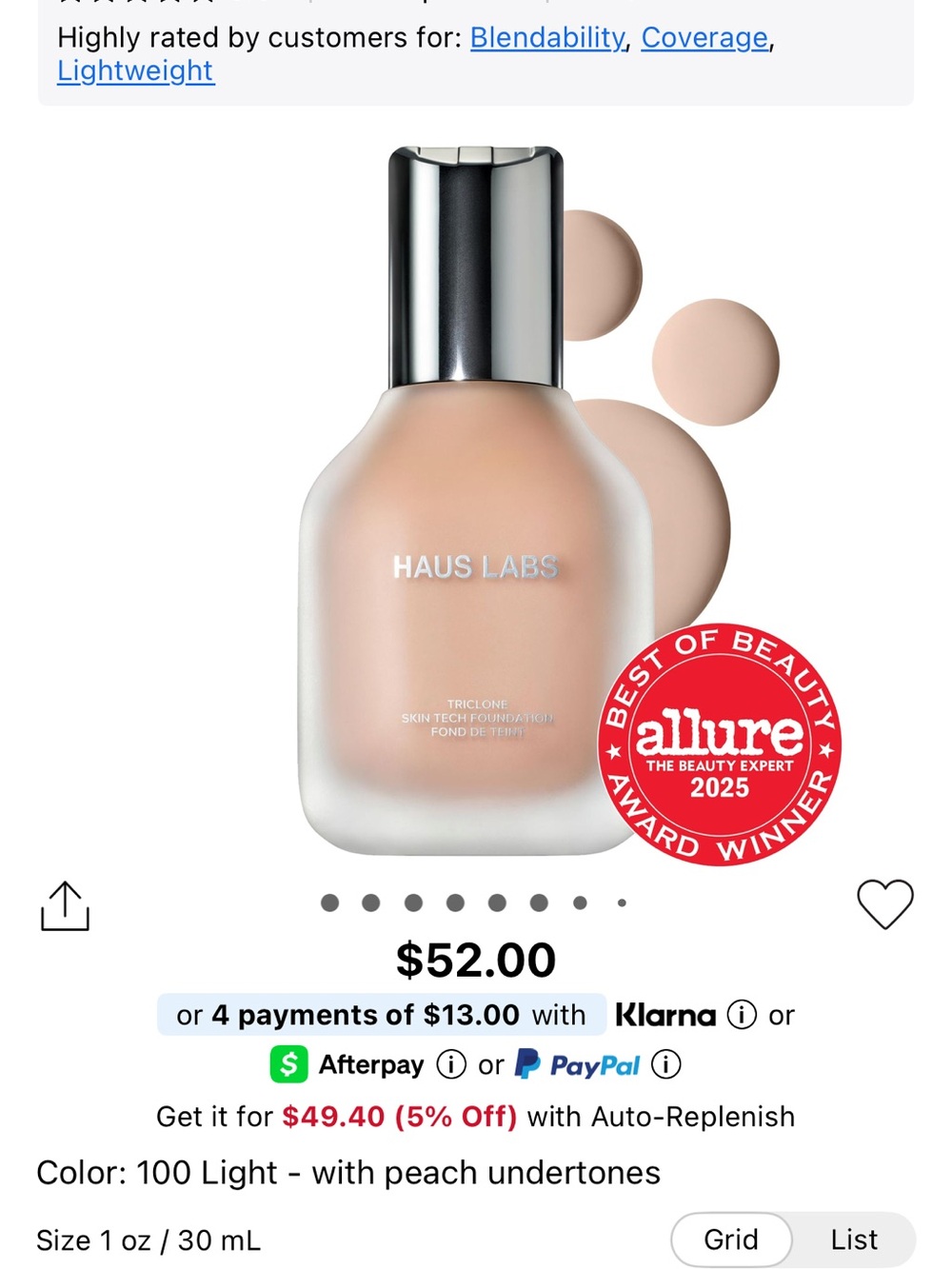 Haus Labs By Lady Gaga Liquid Foundation 100 Light neutral